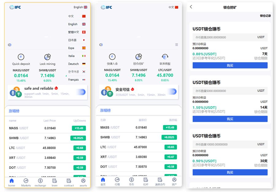 F2776 Q147-多语言支持的新版UI交易所/集成锁仓挖矿与币币秒合约功能+前端VUE源码