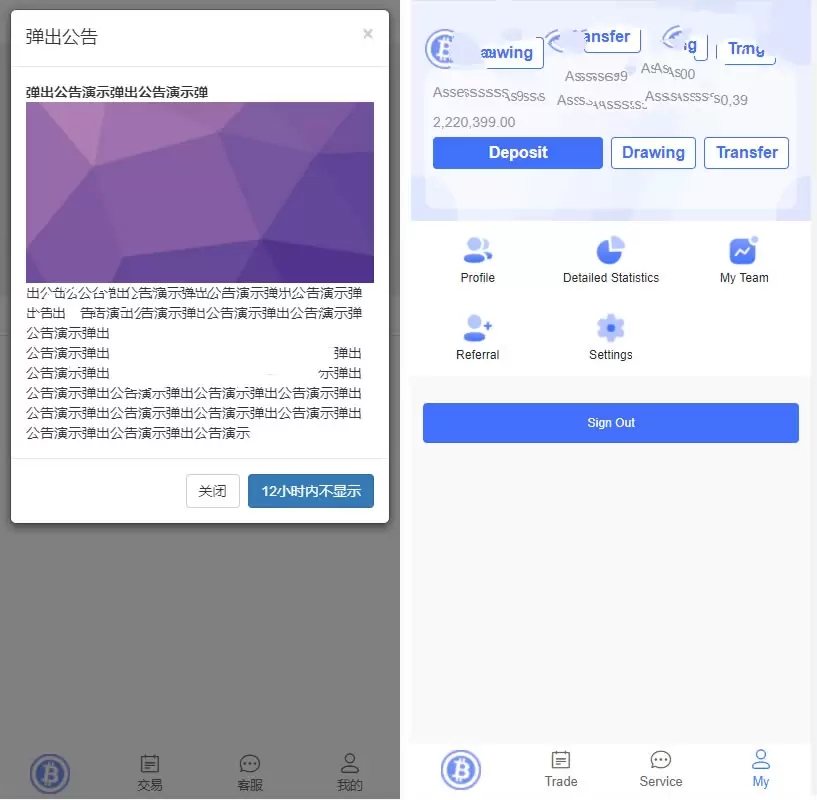 F1908 A0235双语言版虚拟币投资系统/USDT充值